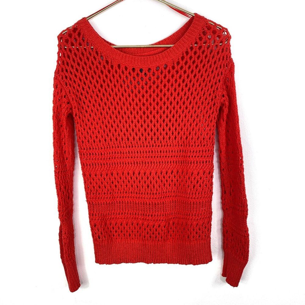 American Eagle Orange Open Knit Sweater Size XS